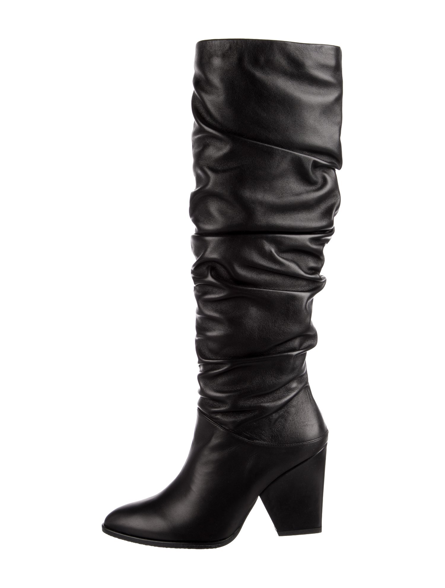 Stuart Weitzman Leather Ruffle Embellishment Slouch Boots