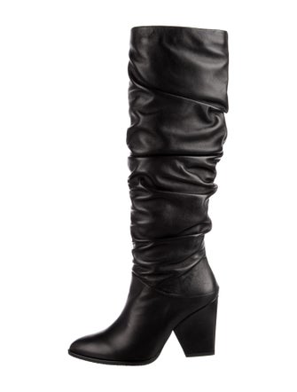 Stuart Weitzman Leather Ruffle Embellishment Slouch Boots