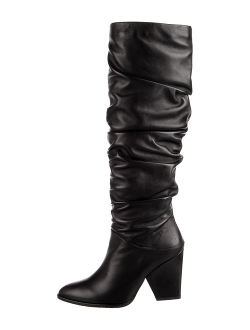 Stuart Weitzman Leather Ruffle Embellishment Slouch Boots