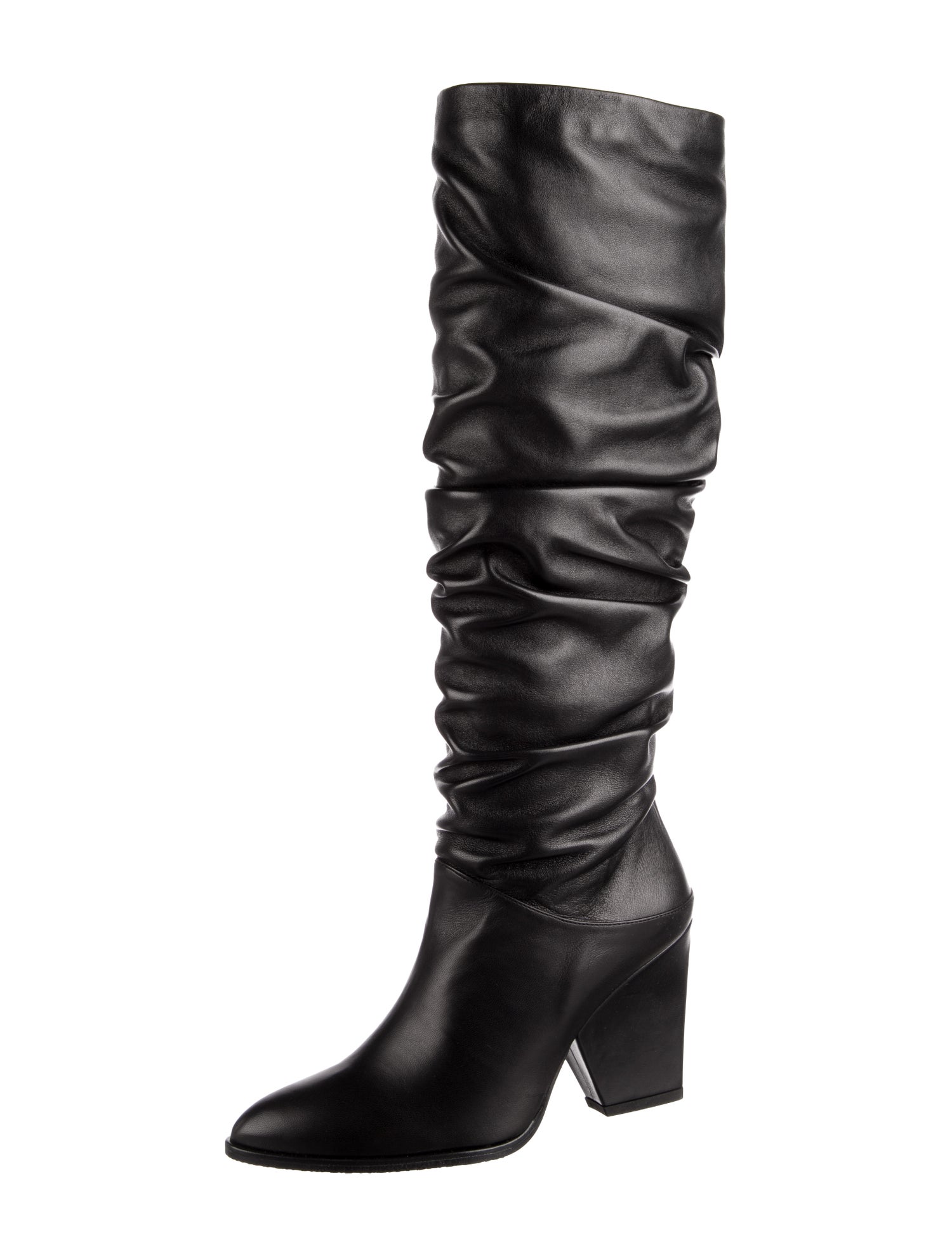 Stuart Weitzman Leather Ruffle Embellishment Slouch Boots