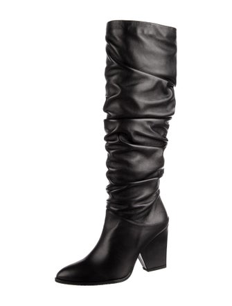 Stuart Weitzman Leather Ruffle Embellishment Slouch Boots