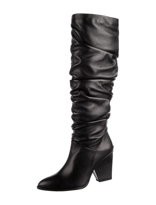 Stuart Weitzman Leather Ruffle Embellishment Slouch Boots