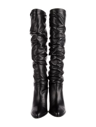 Stuart Weitzman Leather Ruffle Embellishment Slouch Boots