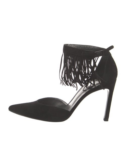 Stuart Weitzman Suede Fringe Trim Accent D'Orsay Pumps