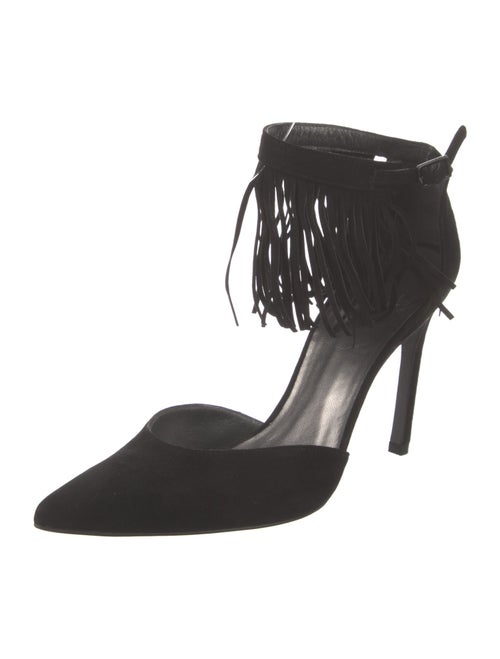 Stuart Weitzman Suede Fringe Trim Accent D'Orsay Pumps