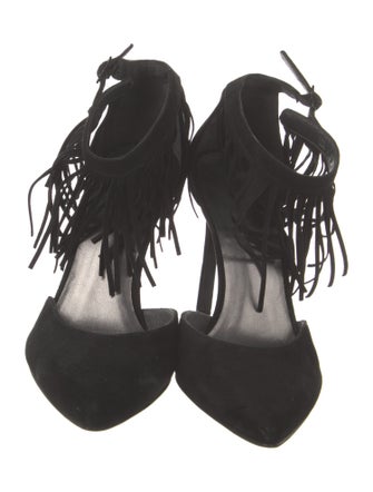 Stuart Weitzman Suede Fringe Trim Accent D'Orsay Pumps
