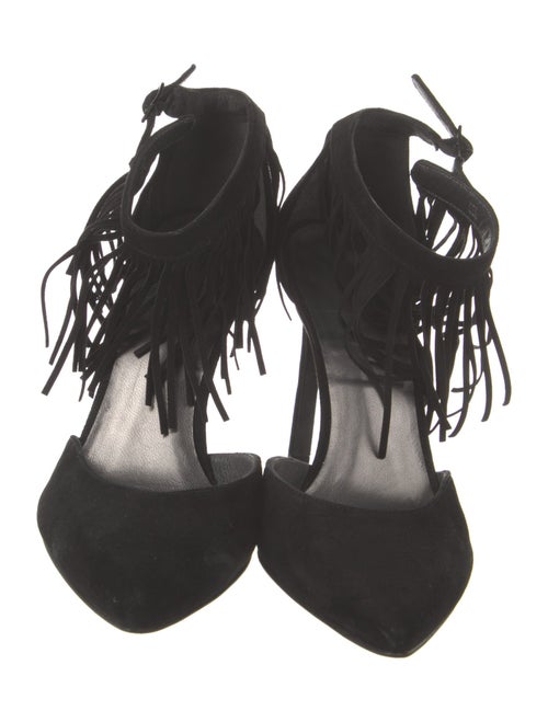 Stuart Weitzman Suede Fringe Trim Accent D'Orsay Pumps