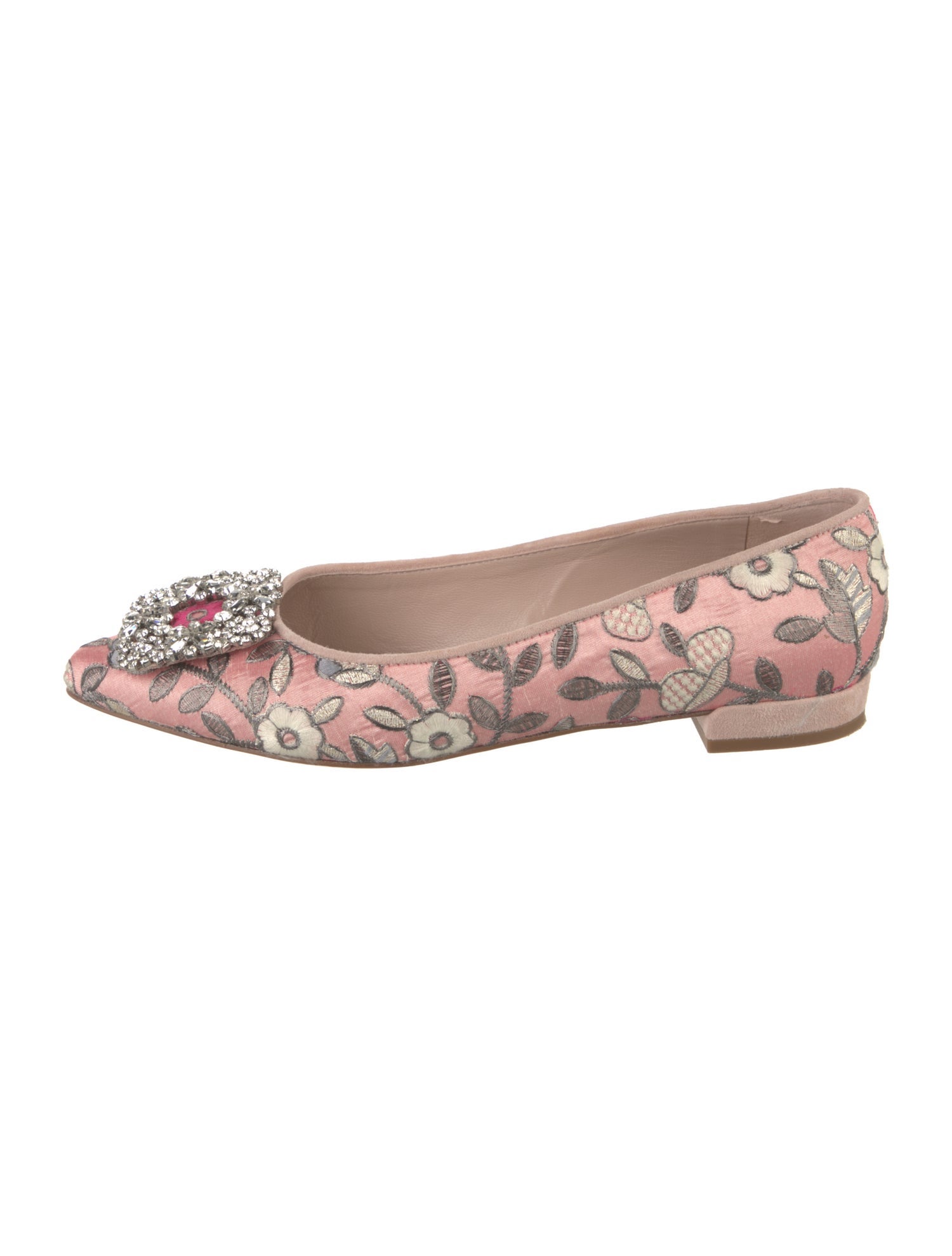 Stuart Weitzman Floral Print Crystal Embellishments Flats