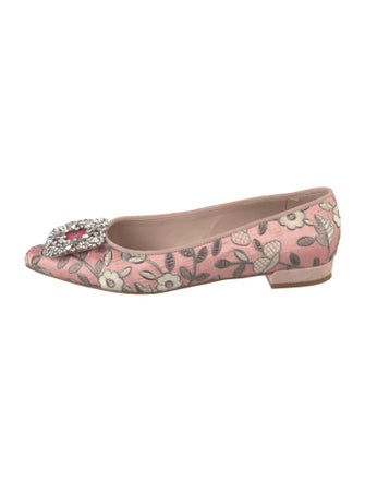 Stuart Weitzman Floral Print Crystal Embellishments Flats