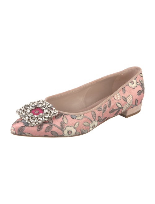 Stuart Weitzman Floral Print Crystal Embellishments Flats