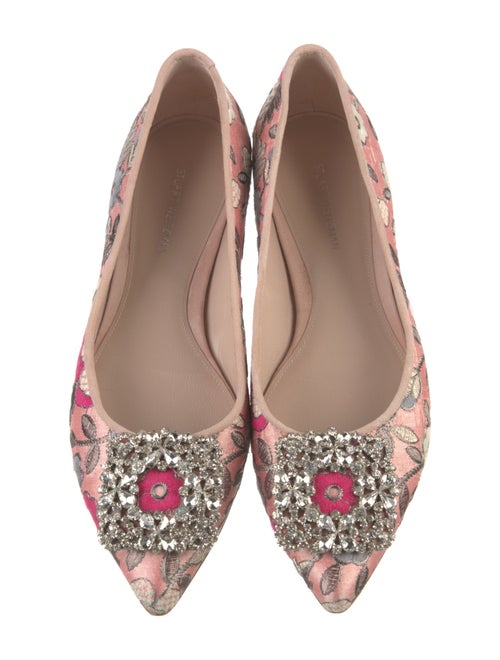 Stuart Weitzman Floral Print Crystal Embellishments Flats