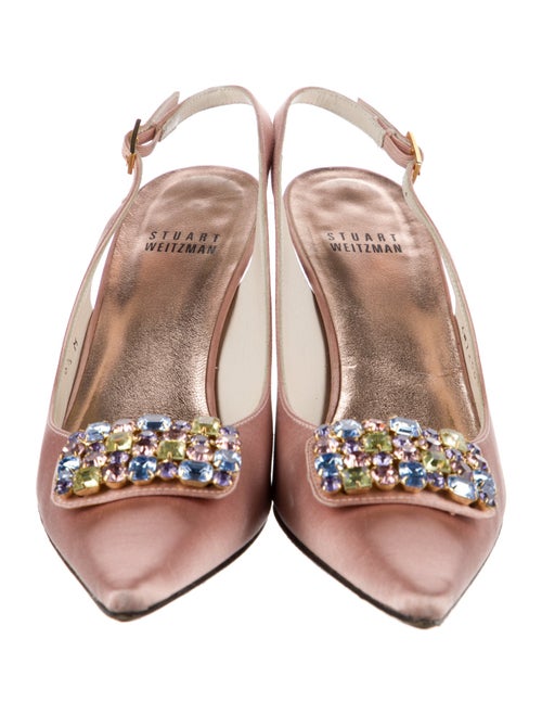 Stuart Weitzman Satin Crystal Embellishments Slingback Pumps