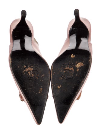 Stuart Weitzman Satin Crystal Embellishments Slingback Pumps