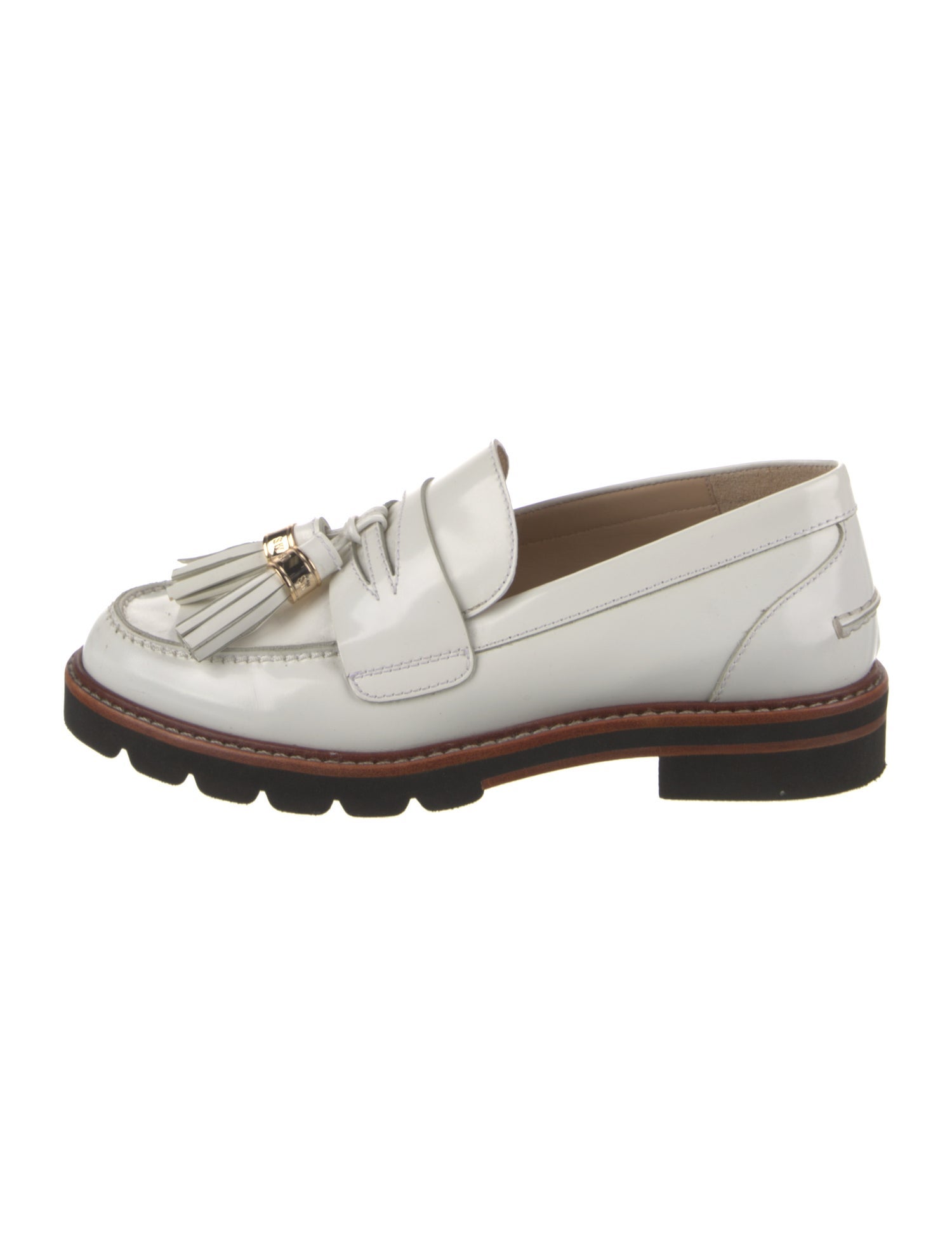 Stuart Weitzman Patent Leather Tassel Accents Loafers