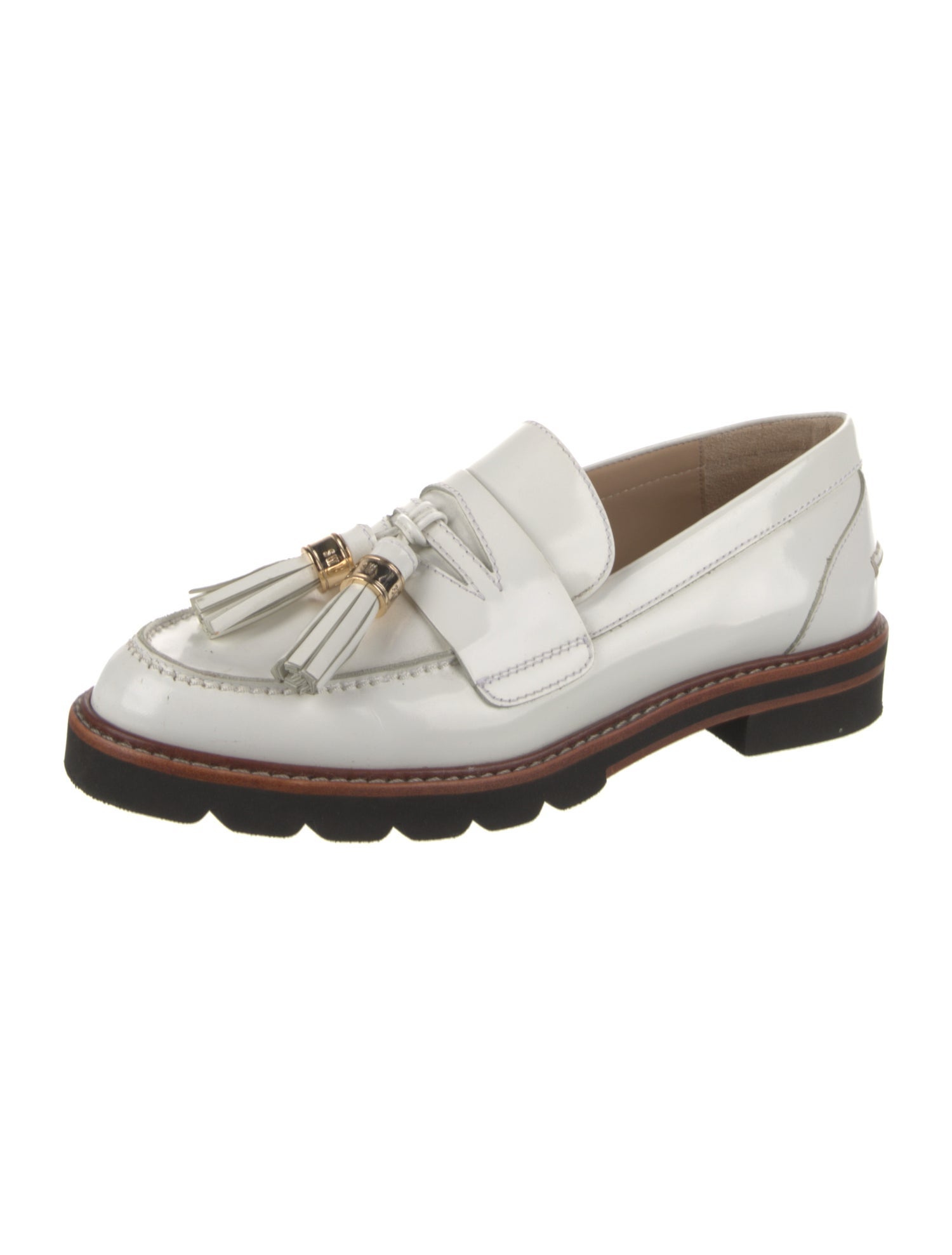 Stuart Weitzman Patent Leather Tassel Accents Loafers