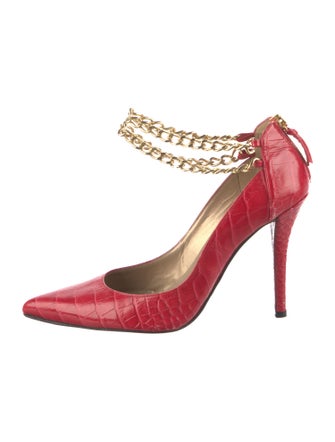 Stuart Weitzman Alligator Chain-Link Accents Pumps