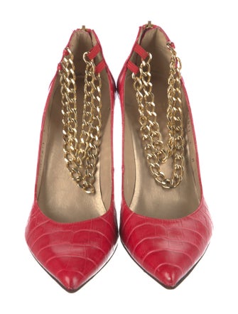 Stuart Weitzman Alligator Chain-Link Accents Pumps