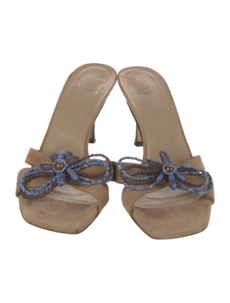 Stuart Weitzman Suede Floral Print Slides