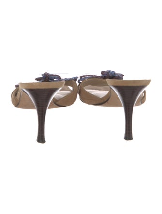 Stuart Weitzman Suede Floral Print Slides