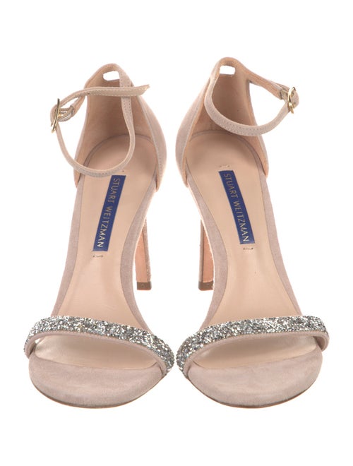 Stuart Weitzman Suede Crystal Embellishments Sandals