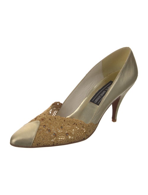 Stuart Weitzman Leather Lace Trim Embellishment D'Orsay Pumps