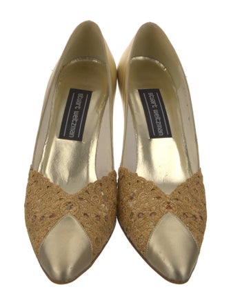 Stuart Weitzman Leather Lace Trim Embellishment D'Orsay Pumps
