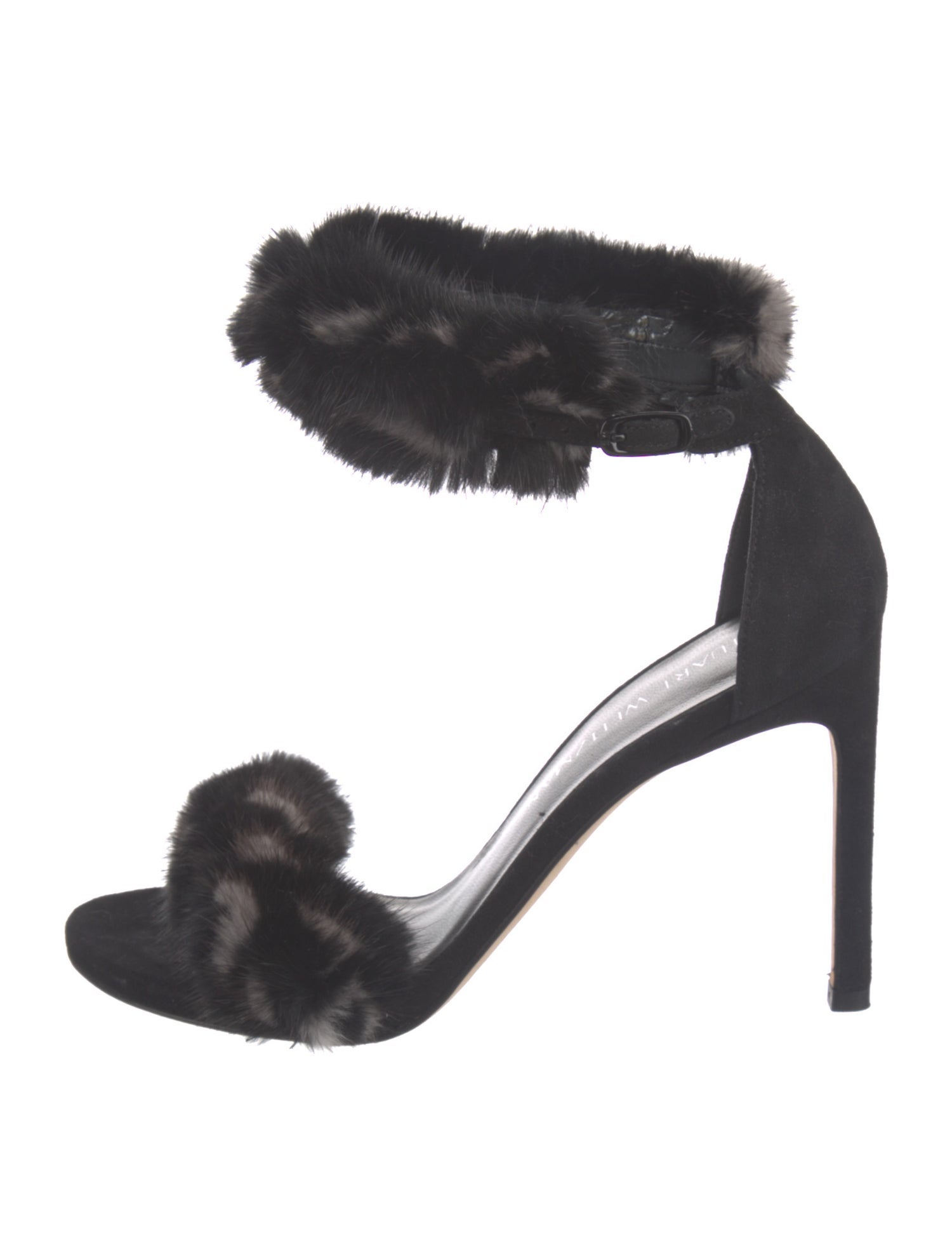 Stuart Weitzman Suede Fur Trim Sandals