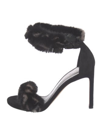 Stuart Weitzman Suede Fur Trim Sandals