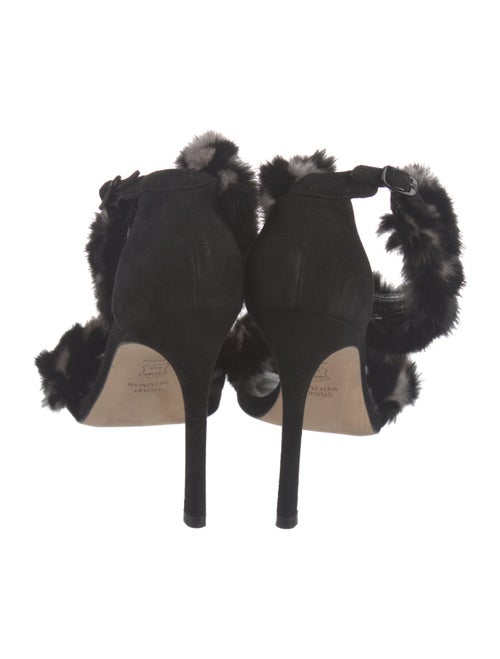 Stuart Weitzman Suede Fur Trim Sandals