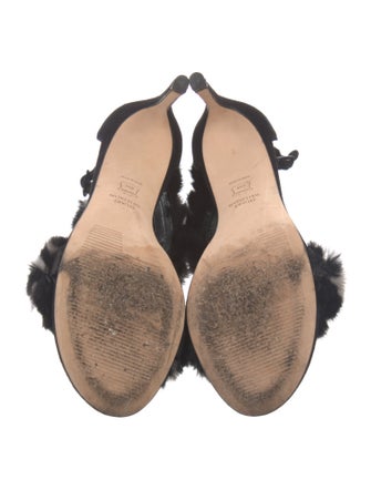 Stuart Weitzman Suede Fur Trim Sandals