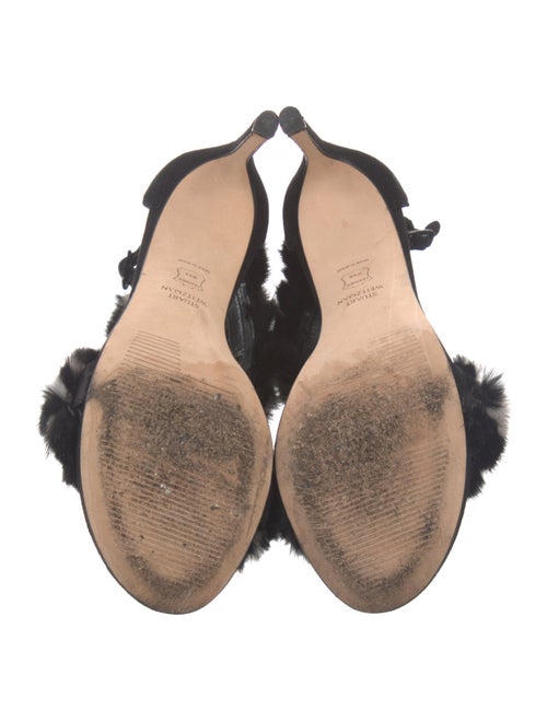 Stuart Weitzman Suede Fur Trim Sandals