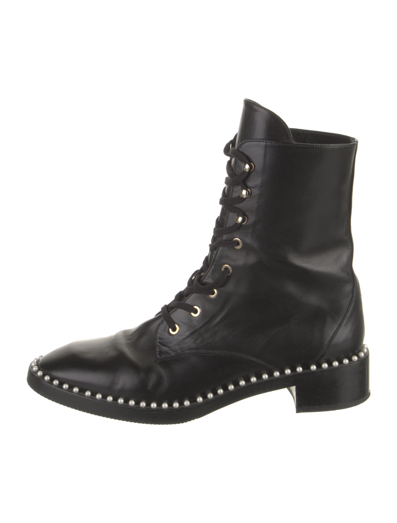Stuart Weitzman Leather Studded Accents Combat Boots
