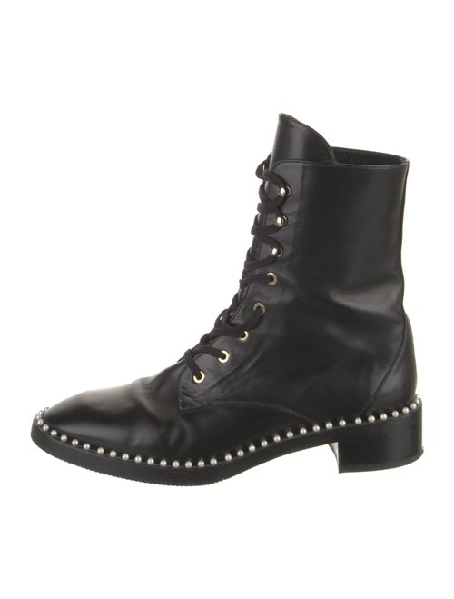 Stuart Weitzman Leather Studded Accents Combat Boots