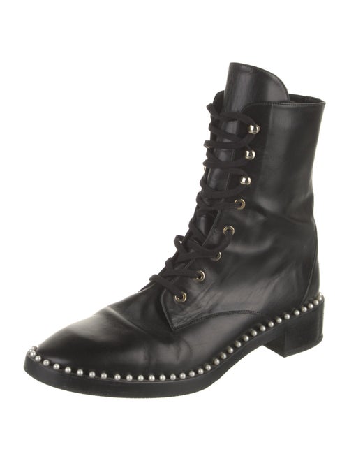 Stuart Weitzman Leather Studded Accents Combat Boots