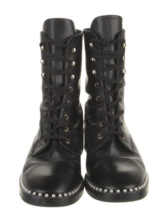 Stuart Weitzman Leather Studded Accents Combat Boots