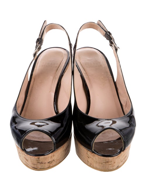 Stuart Weitzman Patent Leather Colorblock Pattern Slingback Pumps