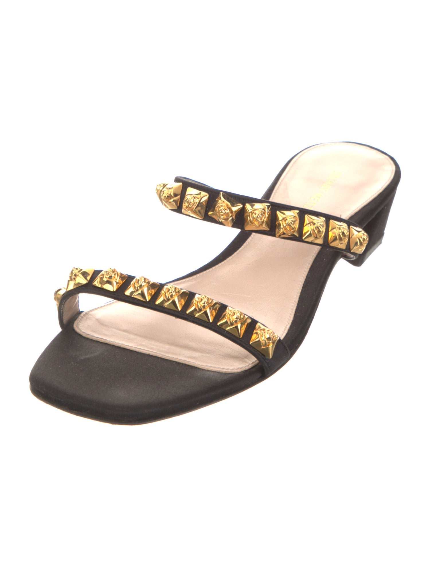 Stuart Weitzman Leather Studded Accents Slides