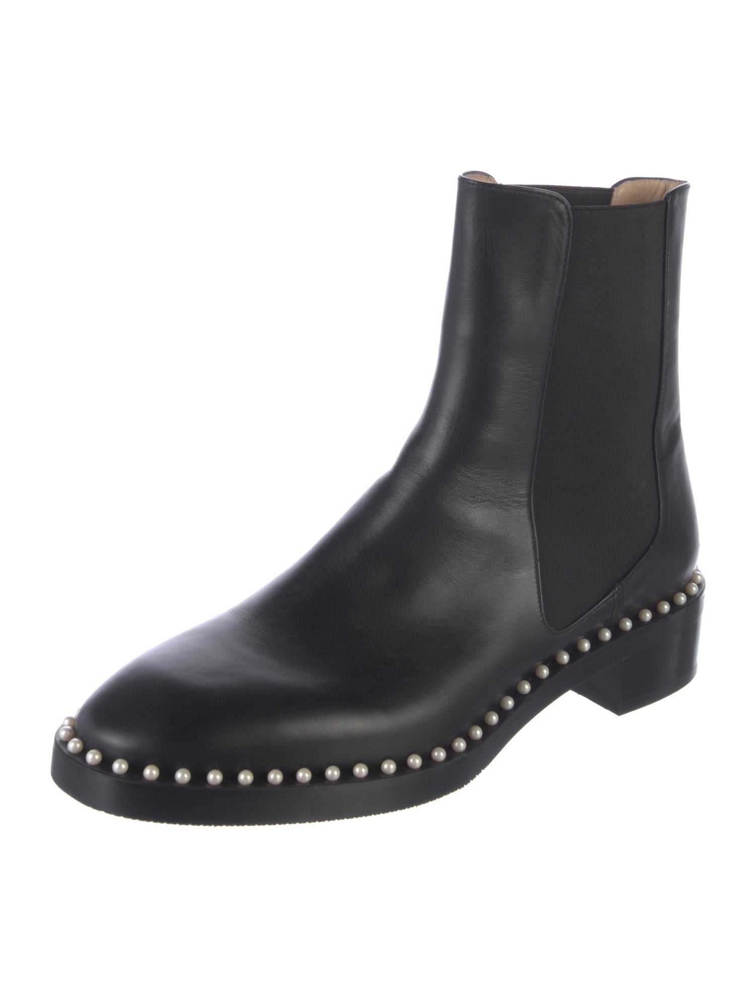 Stuart Weitzman Faux Pearl Accents Leather Chelsea Boots