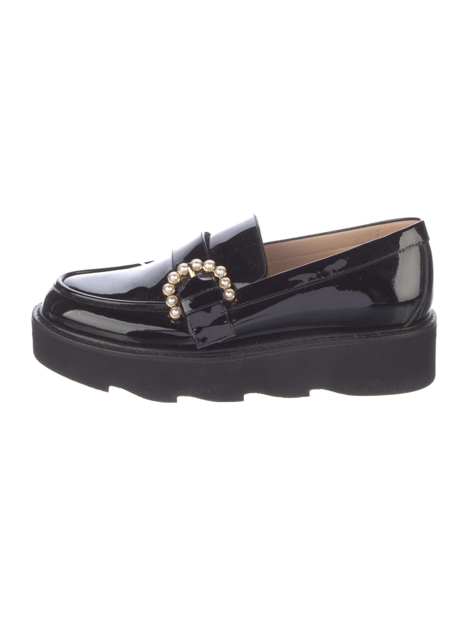 Stuart Weitzman Patent Leather Crystal Embellishments Loafers