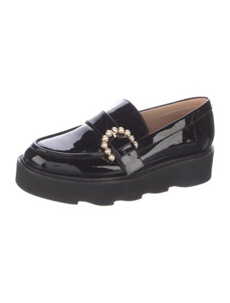 Stuart Weitzman Patent Leather Crystal Embellishments Loafers