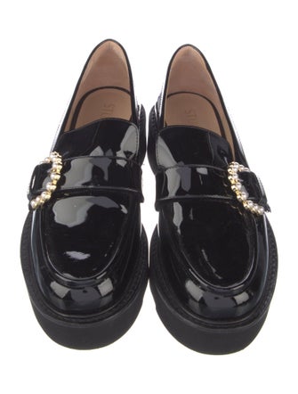 Stuart Weitzman Patent Leather Crystal Embellishments Loafers
