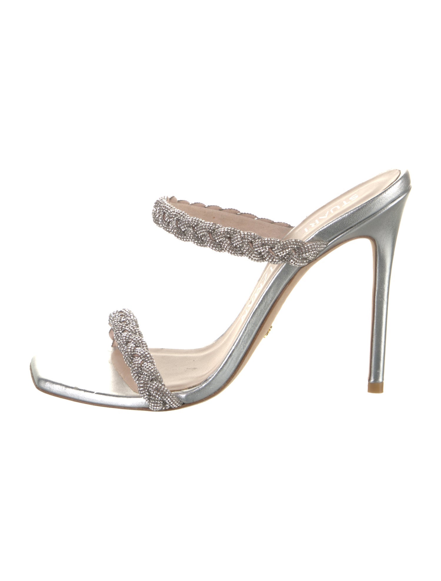 Stuart Weitzman Leather Crystal Embellishments Slides