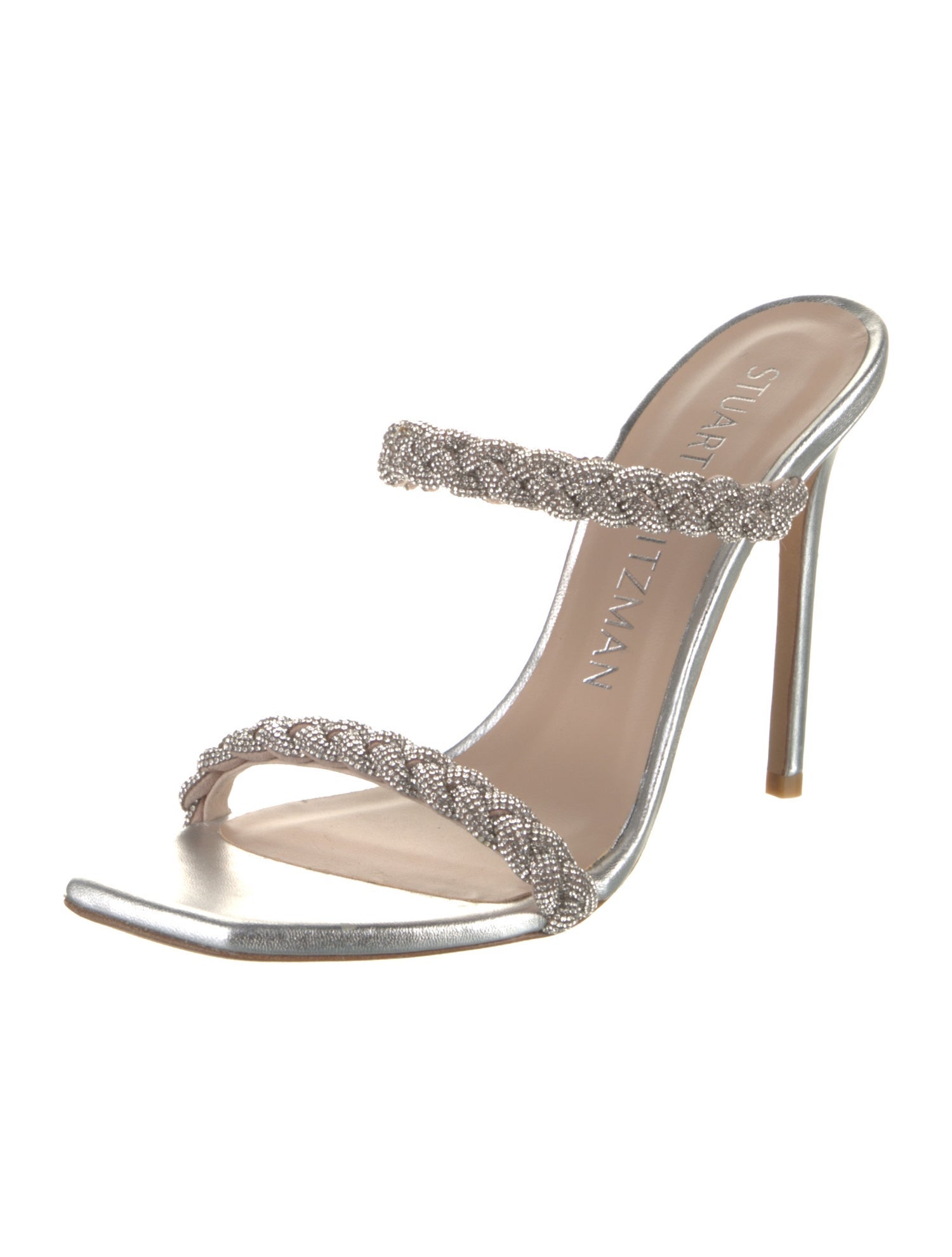 Stuart Weitzman Leather Crystal Embellishments Slides