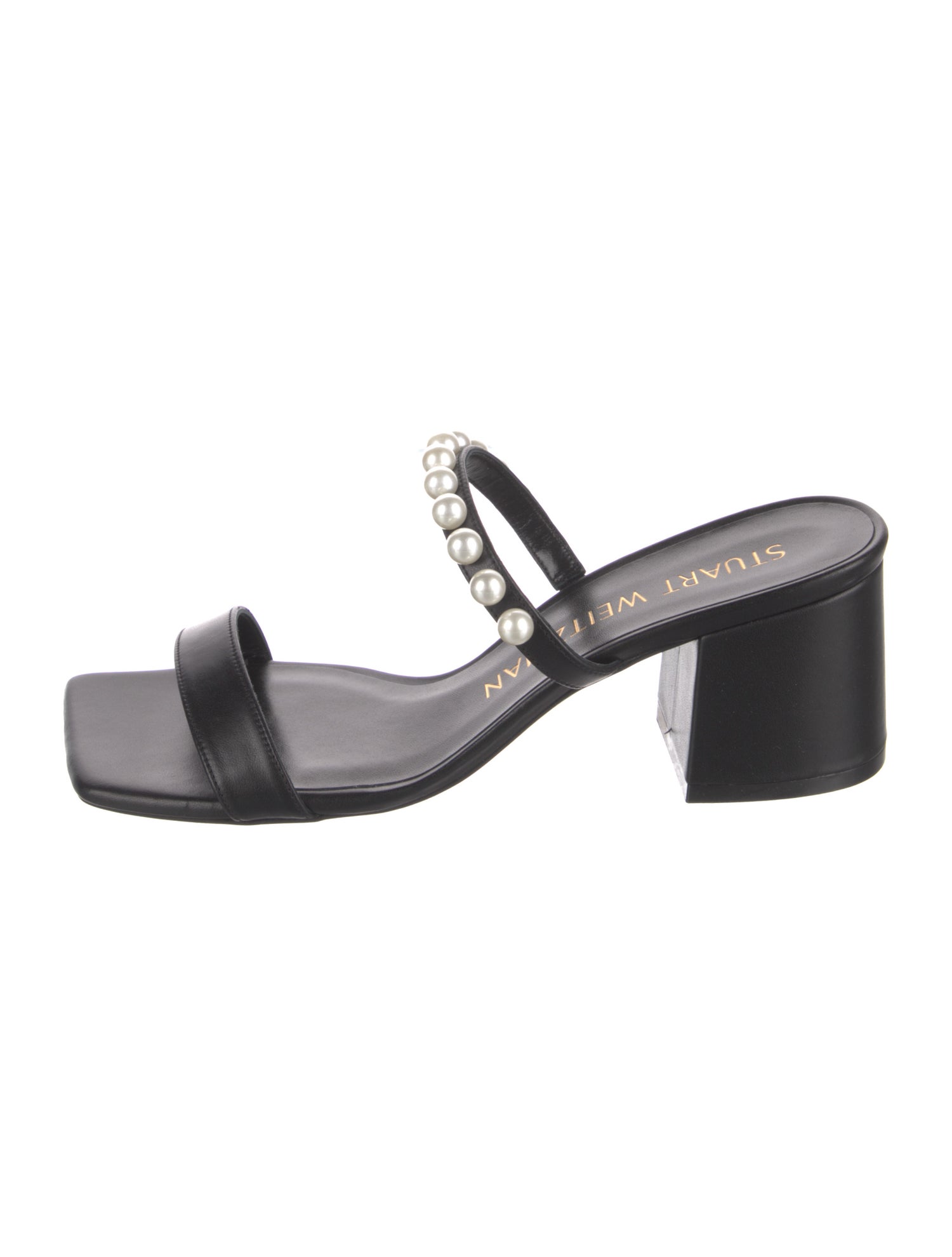 Stuart Weitzman Leather Beaded Accents Slides
