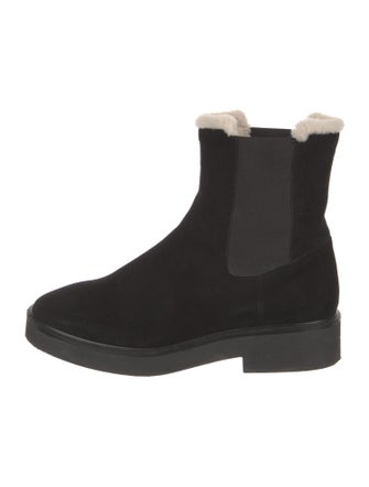 Stuart Weitzman Suede Fur Trim Chelsea Boots