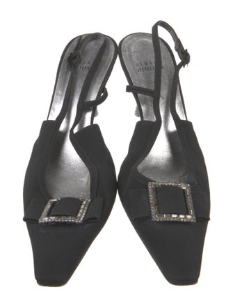 Stuart Weitzman Satin Crystal Embellishments Slingback Pumps