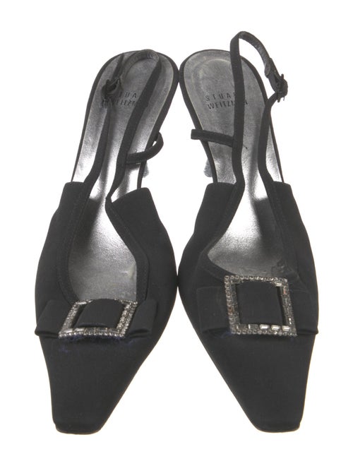 Stuart Weitzman Satin Crystal Embellishments Slingback Pumps