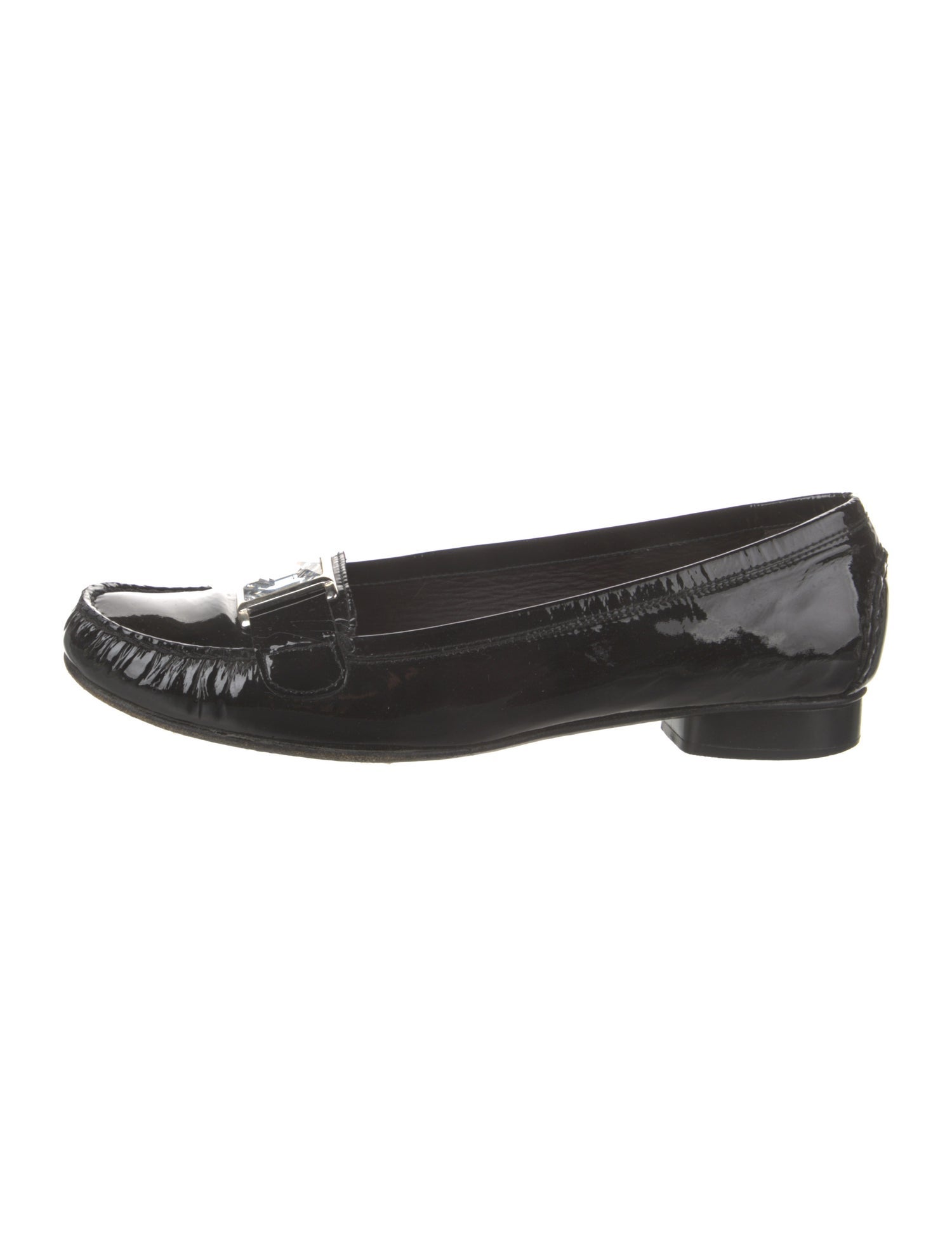 Stuart Weitzman Patent Leather Crystal Embellishments Loafers
