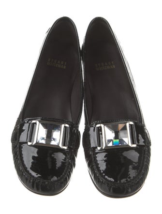 Stuart Weitzman Patent Leather Crystal Embellishments Loafers