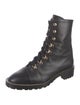 Stuart Weitzman Leather Chain-Link Accents Combat Boots